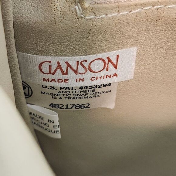 GANSON Vintage Ivory Pebble Leather Gold Hardware Crossbody Flap Purse - Picture 12 of 12